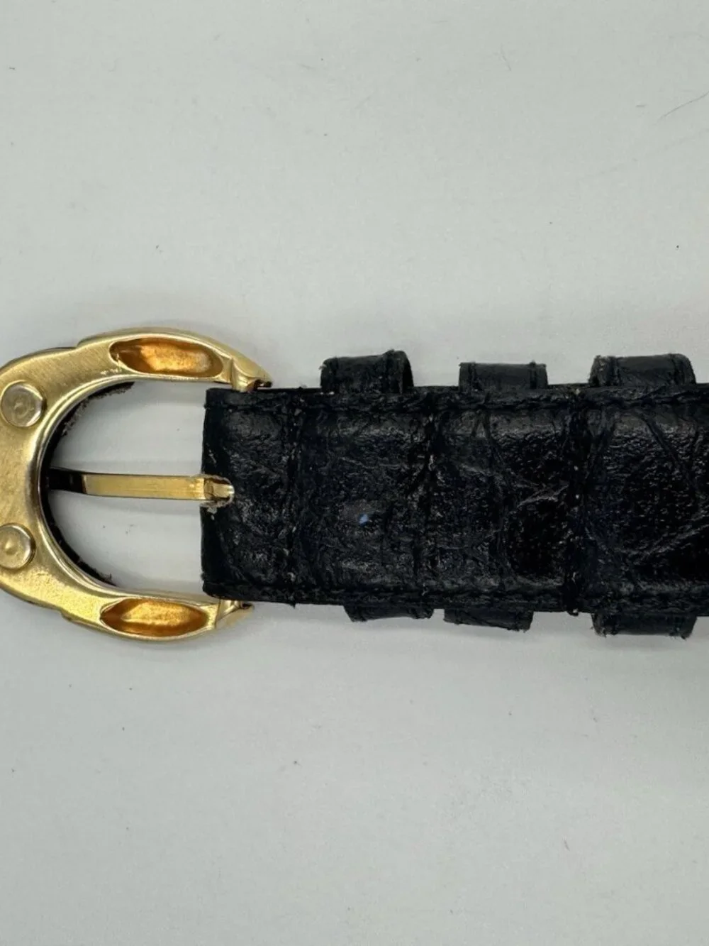 Pellateri Italian Croc Embossed Black Leather Skinny Dress Belt Women's 32